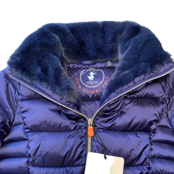SAVE THE DUCK Down Puffer Teddy Fur Collar Blue Jacket Girls Size 10 - Picture 5 of 9